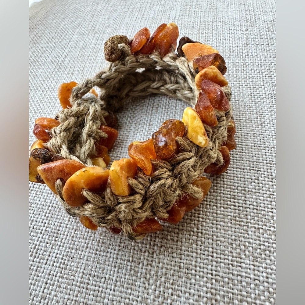 Handcrafted Raw Baltic Amber Jute Bracelet
